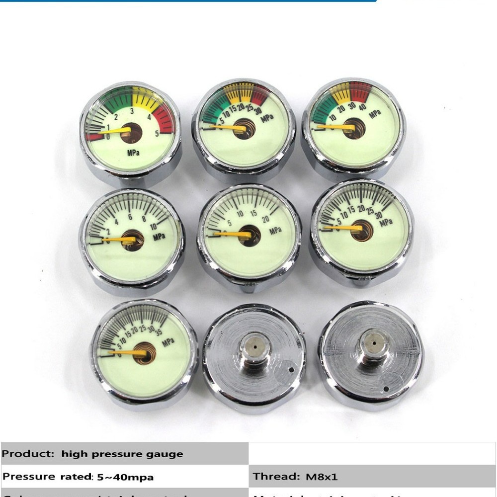 Small Pressure Gauge 25mm Diameter Luminous High Pressure Small Gauge 1500-6000Psi Export Quality Diving Oxygen Cylinder