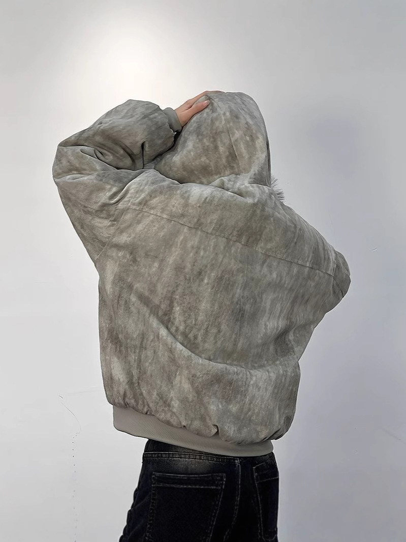 New Year Explosions Zushan Carving Hooded Big Wool Collar Cotton-padded Clothes Men's Cotton-padded Jacket Fashionable Brand Tie-dyed High-end Thickened Warm Coat Fashionable