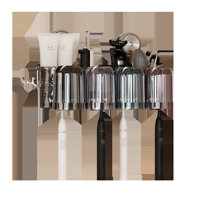 Trendy Suction Cup Toothbrush Holder Wall-Mounted Toothbrush Cup Holder No-Drill Mouthwash Cup Toothpaste Holder Wholesale