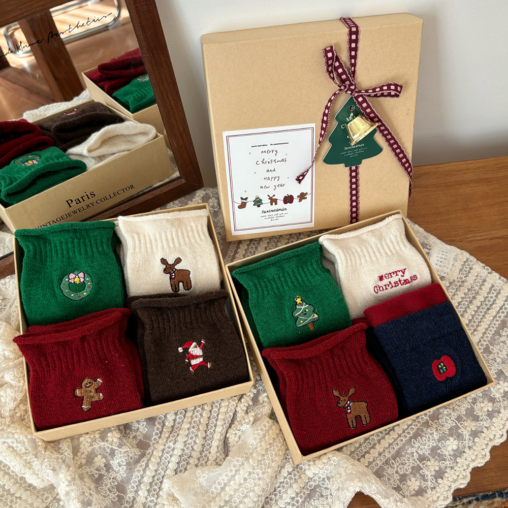 Рождественские носки Suxinaimin в коробке, корейские мультяшные подарки, милые носки до середины икры для женщин осень-зима