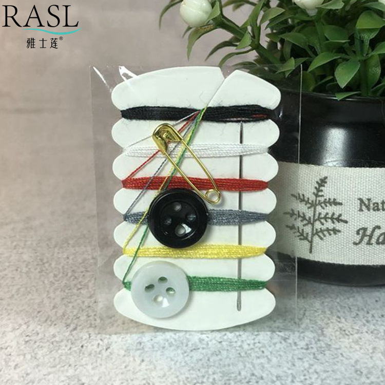 Factory hotel disposable sewing kit portable mini sewing kit 6 color thread 2 buckle 1 needle 1 safety pin