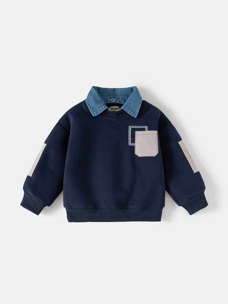 Children's Fake Two-Piece Sweatshirt 2025 Autumn and Winter New Korean Style Kidsren's Clothing Boys' Velvet Jacket Baby Tops Trendy Wholesale