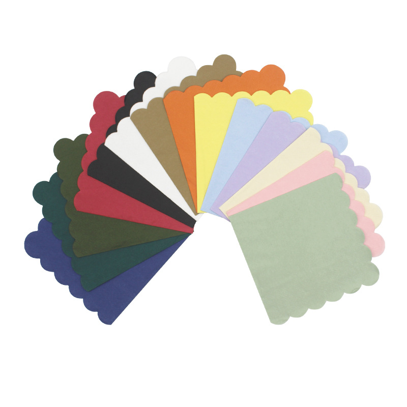 Dyed Napkins Party Napkins Cocktail Fan-Shaped Lace Chinese and Western Restaurant Custom Hot Stamping Logo Cross-Border Export