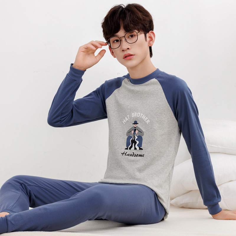 New Teen Cartoon Pure Cotton Student Autumn Clothes Autumn Pants Set Thin Men's and Women's Middle and Large Children's Thermal Underwear Home Clothes