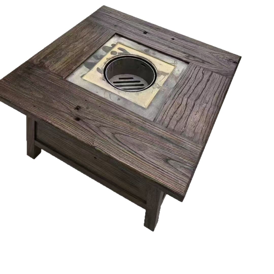 Old Elm Wood Stove Table Courtyard Barbecue Hot Pot Table Square Tea Table B&B Multi-Person Tea Table Factory Direct Sale