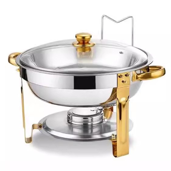 Cross-Border Supply Stainless Steel Buffet Stove Hotel Insulation Stove Restaurant Golden Round Alcohol Stove Food Heater