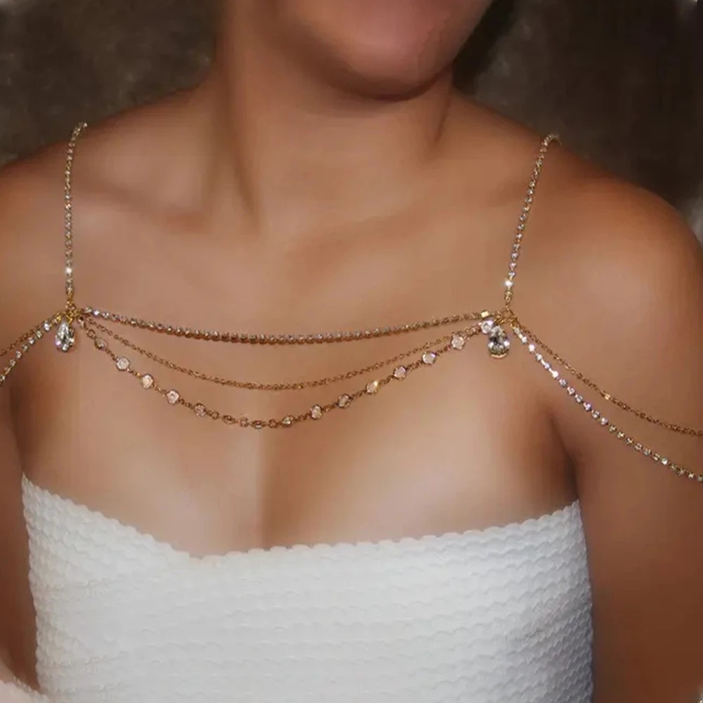 Кросс-бордерные модные аксессуары многослойная ринстоновая плечевая цепь простая цепь для тела женская