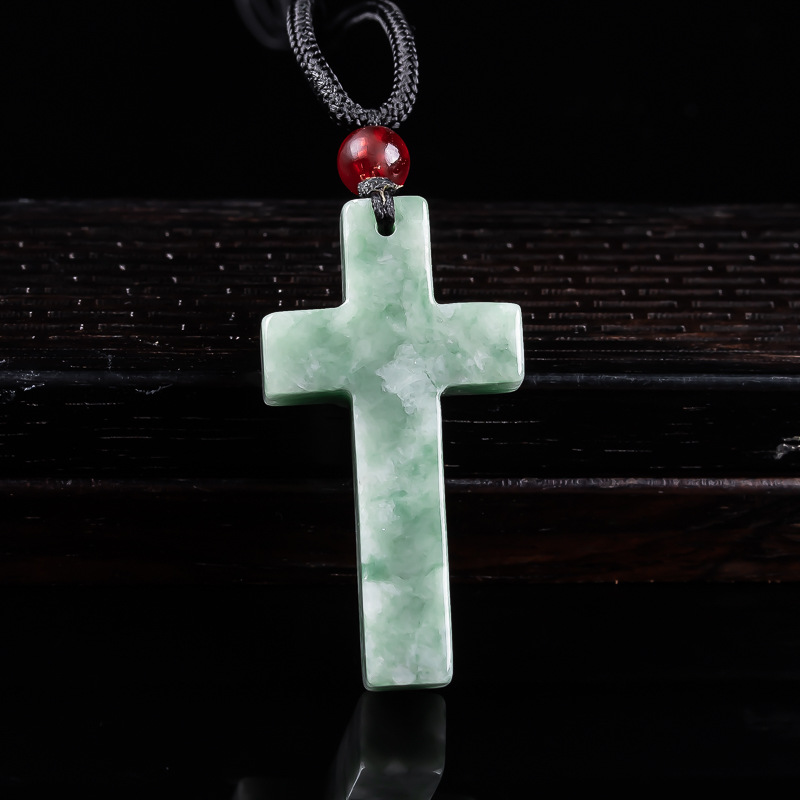 Natural Jade A Goods Cross Pendant Necklace Jade Transport Pendant Men's and Women's Jade Pendant Antique Domineering Pure Natural