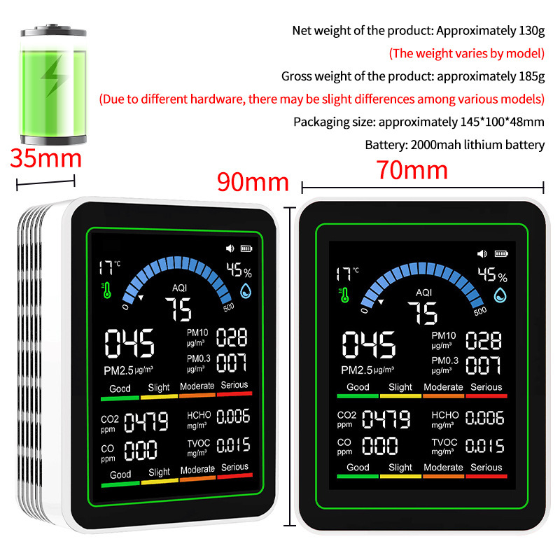 Cross-Border 10-in-1 Air Detector for Home Monitoring of Formaldehyde, Carbon Dioxide, Pm2.5, Co, Temperature and Humidity Sensors