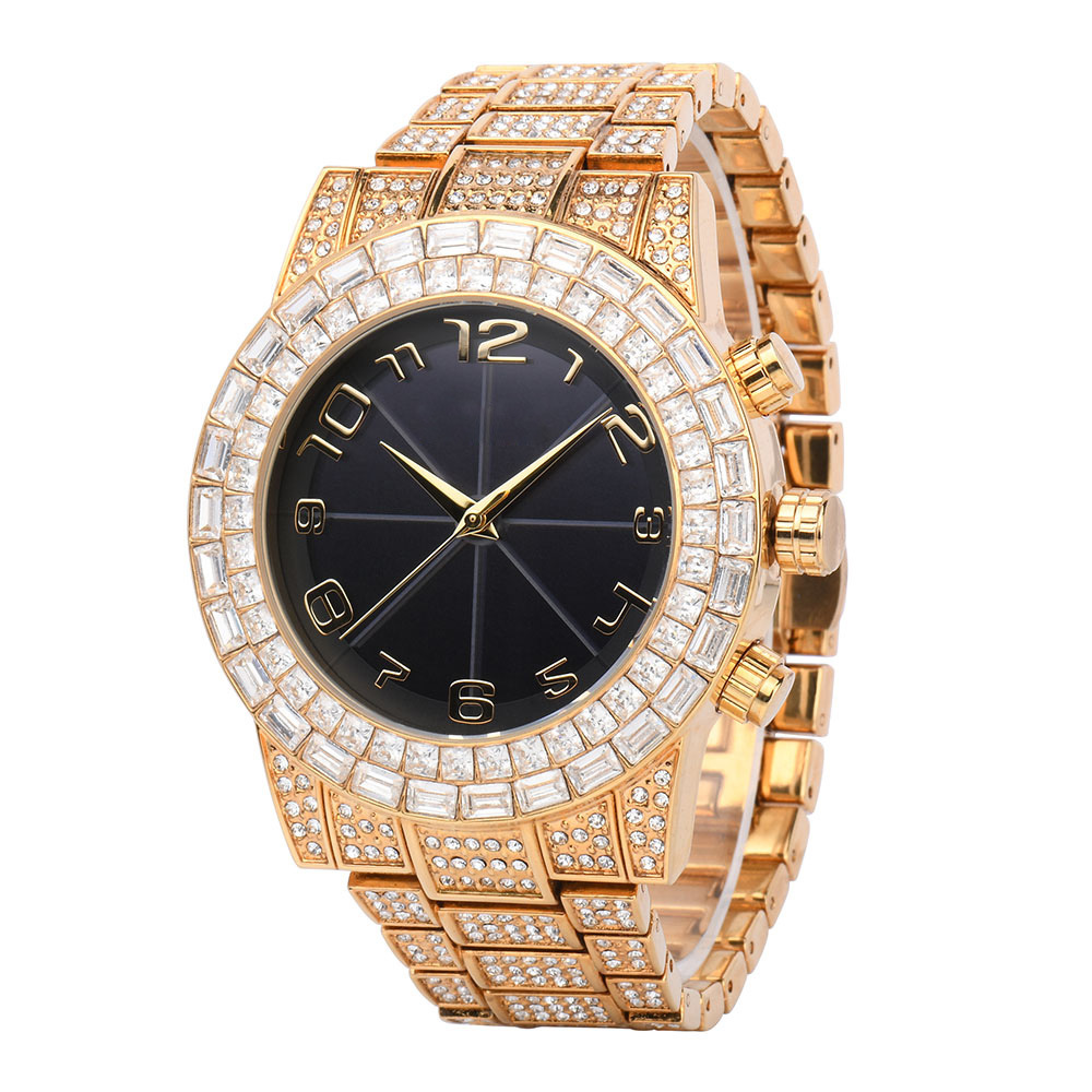 Factory Customized German and Japanese Dual-Frequency Solar Radio Watch, Fashionable Full Diamond Gold Shell with Radio Watch Digital Watch for Men