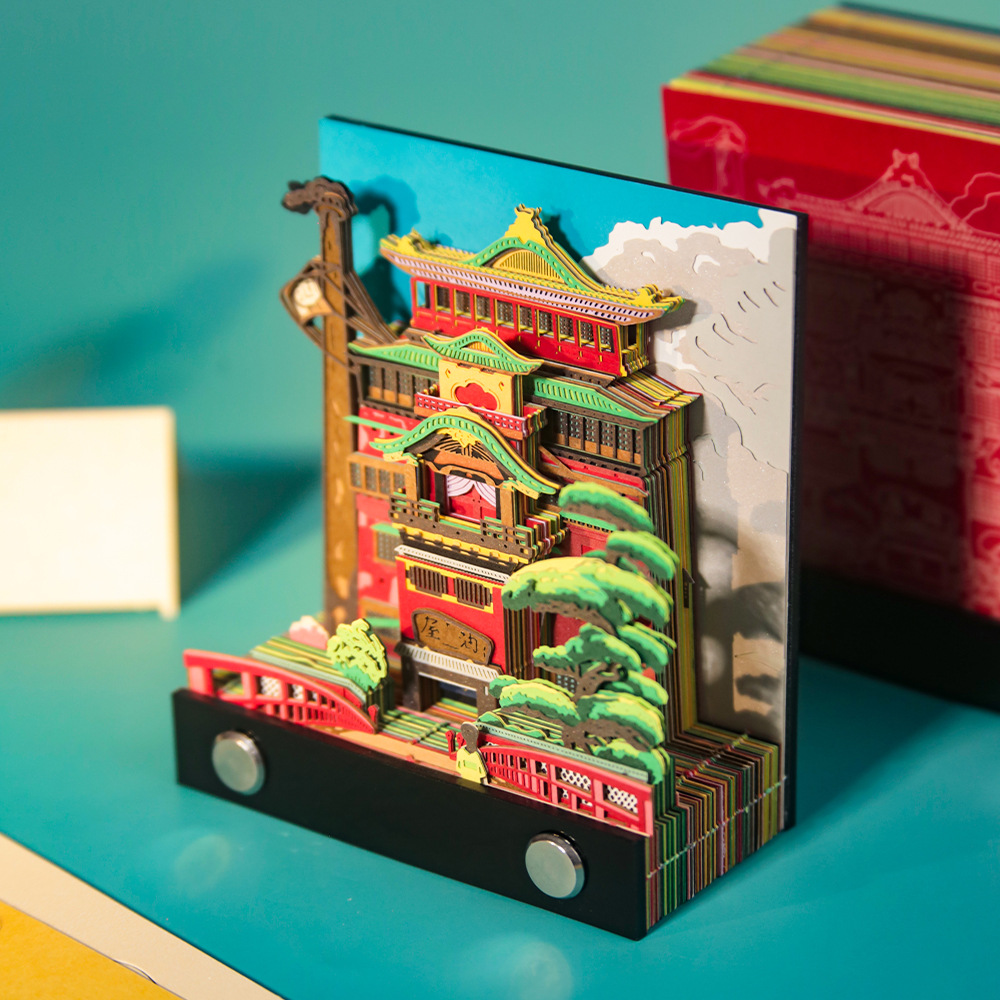 Qianhe Qianhe Oil House 3D Stereo Notes Animation Surrounding Building Model Ornaments Soup House Tearable Paper Carved Notes