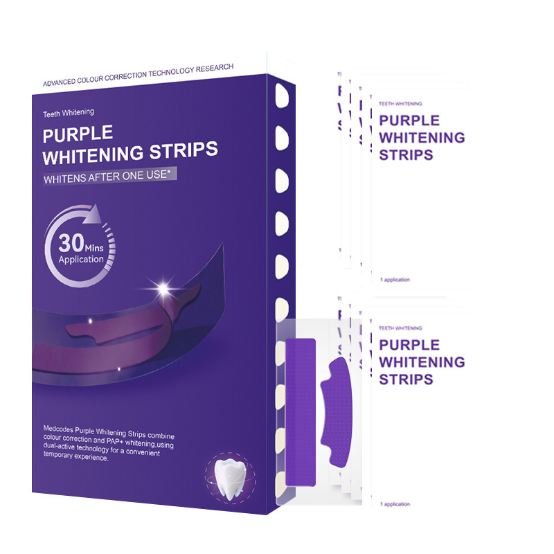 Cross-Border New V34 Purple Dazzling White Teeth Whitening Strips Focus on Whitening Teeth, Removing Stains and Tartar, Purple Teeth Whitening Strips