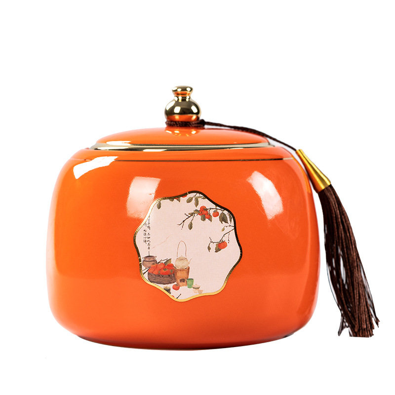 Everything Goes Well Ceramic Jar Gift Box Fuping Persimmon Packaging Box Tea Sealed Jar Persimmon Jar Ceramic Jar Tea Packaging