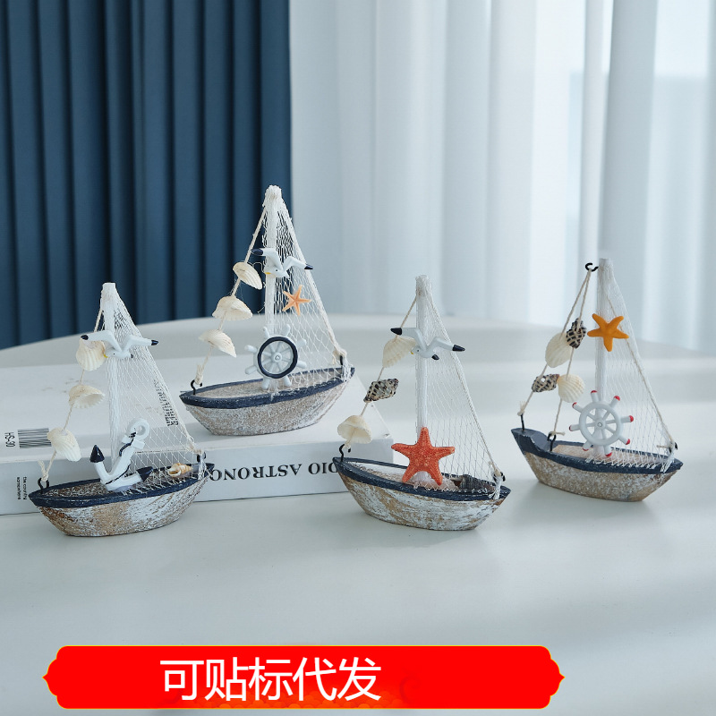 Легкое плавание Средиземноморская мини-модель парусника Орнаменты Старая маленькая деревянная лодка Домашнее оформление Креативные настольные украшения