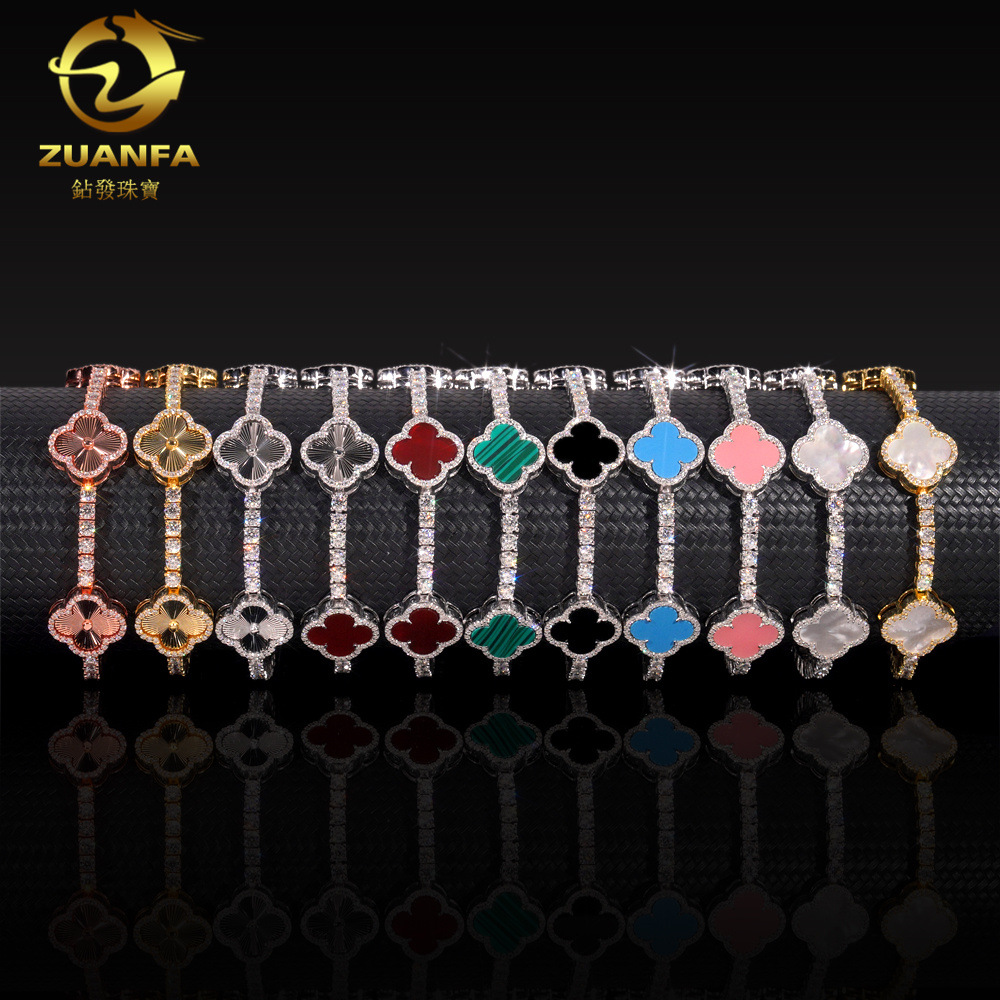 Браслет из серебра S925 с моиссанитом, европейский и американский хип-хоп, цепочка теннис 3 мм с клевером, высококлассные украшения