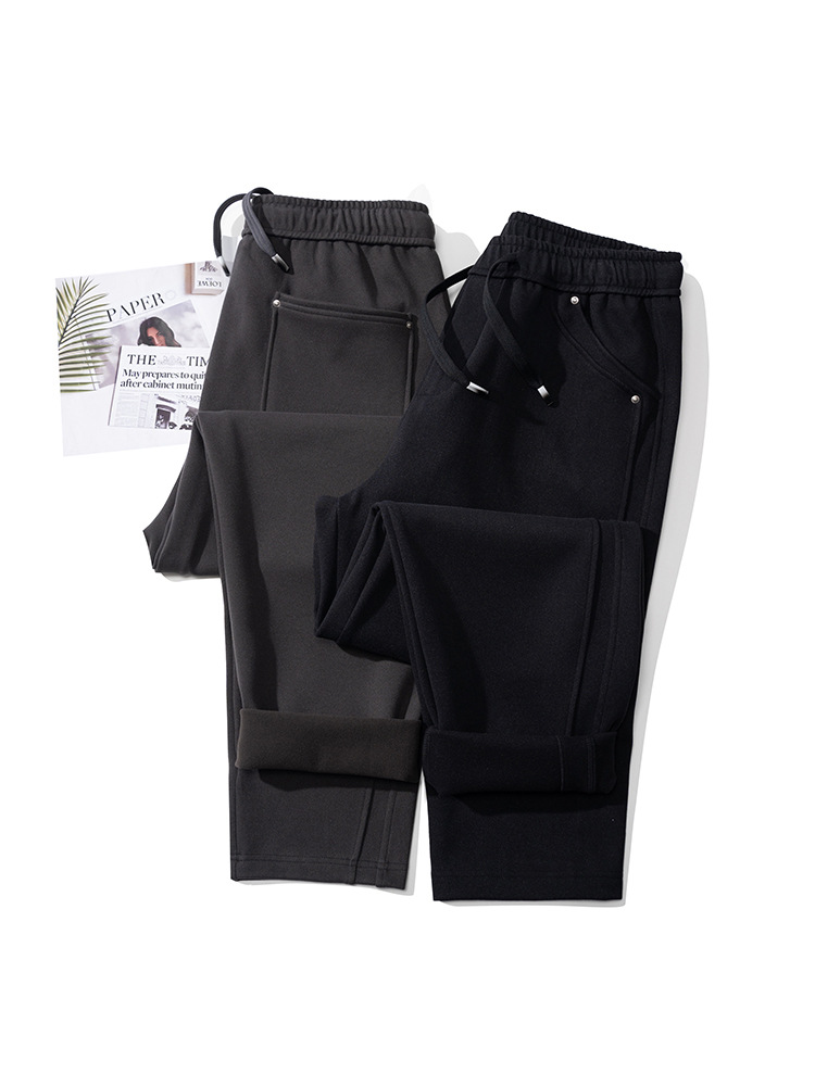 Plus Size Winter Fleece-Lined Thick American High Street Gray Sweatpants Loose Drape Casual Men's Joggers