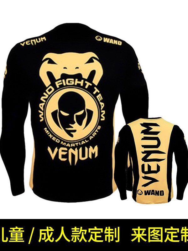 Boxing Uniform Muay Thai Tight Long-Sleeved Fitness Training Fighting Running Fighting T-Shirt Martial Arts Sportswear Venom Top