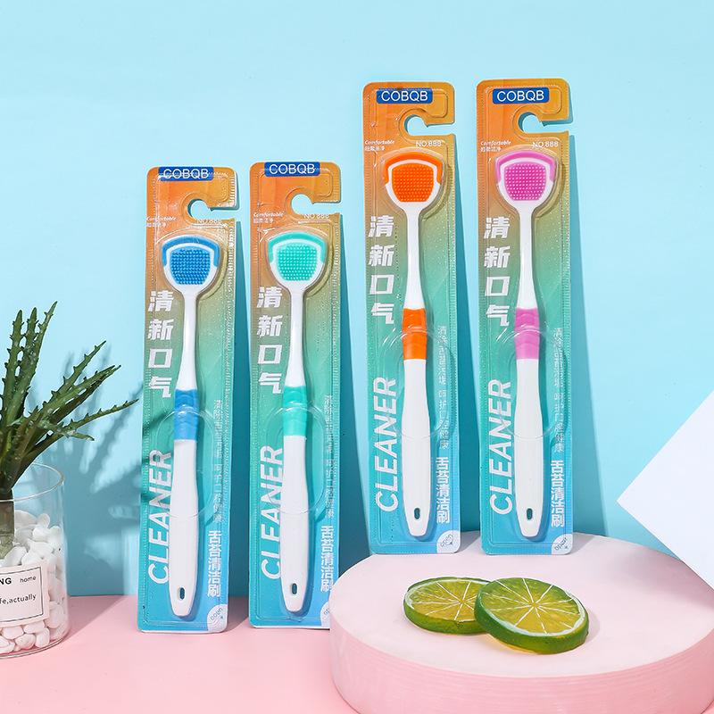 Bqb Tongue Scraper Multifunctional Tongue Coating Scraper Silicone Tongue Scraper Dual-Effect Tongue Coating Cleaning Brush Toothbrush Soft Bristles Wholesale