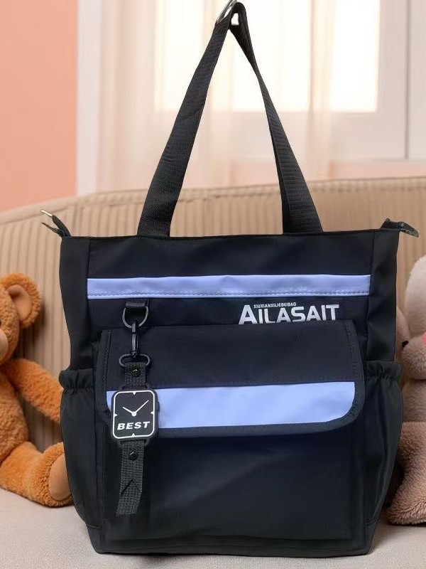 Large-Capacity Contrast Color Shoulder Bag for Primary and Secondary School Students, Interest Class Canvas Art Bag, Children's Waterproof Crossbody Bag