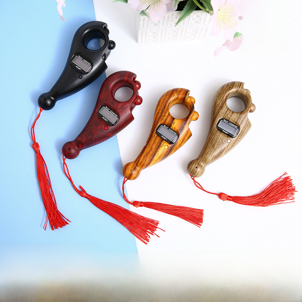 Electronic Digital Finger Bead Counter, Hidden Bead Pulling Counter, Button Reset Counting Beads Counter, Wood Grain