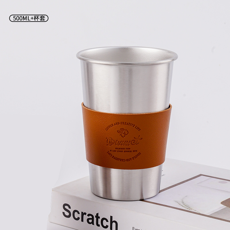 Industrial Style 304 Stainless Steel Household Beer Cup Drop-resistant Tea Cup Simple Cyber Celebrity Coffee Cup Handy Cup Straw