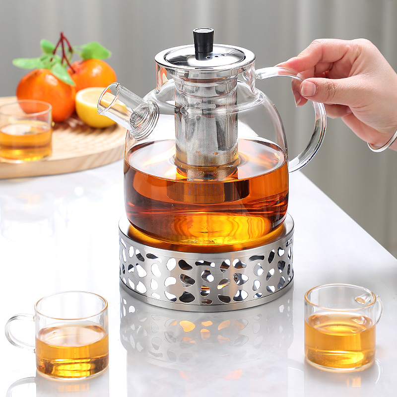 Glass Cold Water Kettle Set Can Be Heated with Open Flame, Large Capacity, Filtered and Thickeneded Cold Water Kettle, Juice Teapot, Bamboo Lid Water Kettle
