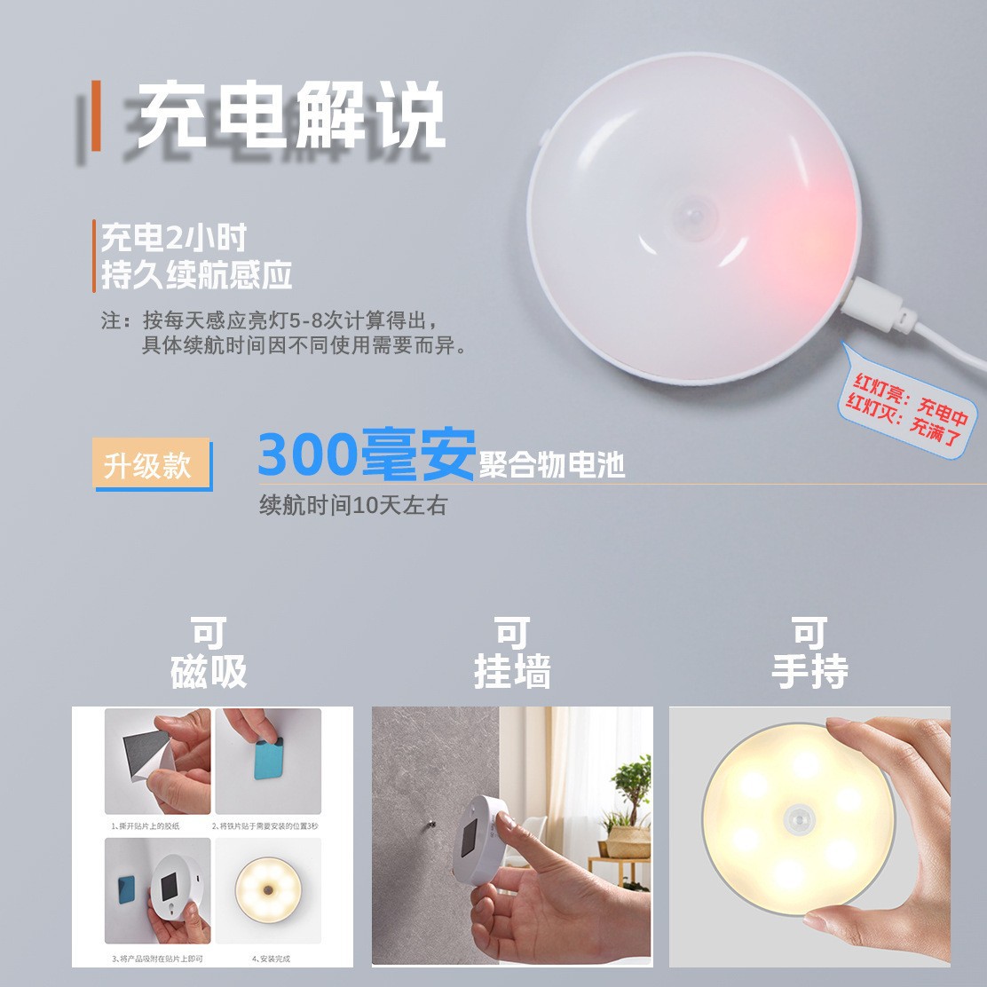 Intelligent human body induction led night light charging night night home aisle wireless light control manufacturers