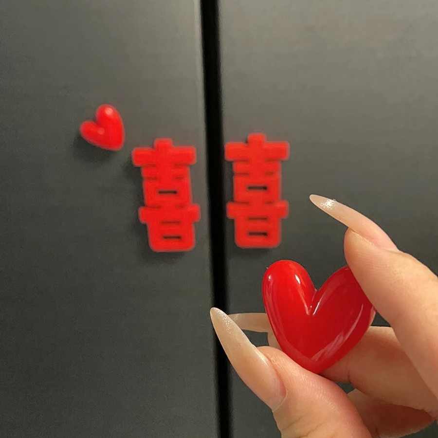 Red Heart and Happy Word Refrigerator Magnet Wedding Room Decoration Rose Magnetic New House Engagement Wedding Decoration Scene Layout