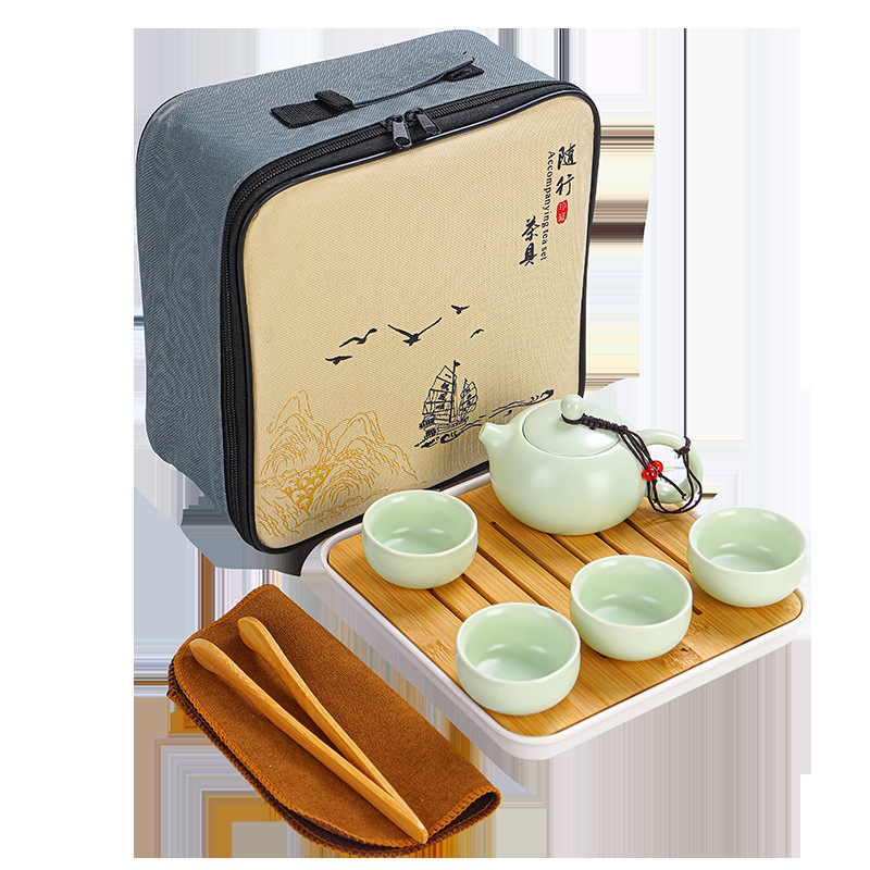 Outdoor travel tea set a pot of four cups with tea tray portable set Company tea gift wholesale