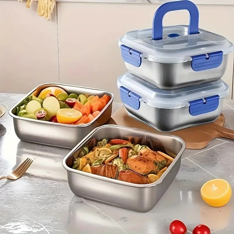 Factory Sold Stainless Steel Preservation Box Household Sealed Storage Portable Picnic Fruit Meal Box Lunch Box Refrigerator Storage Box