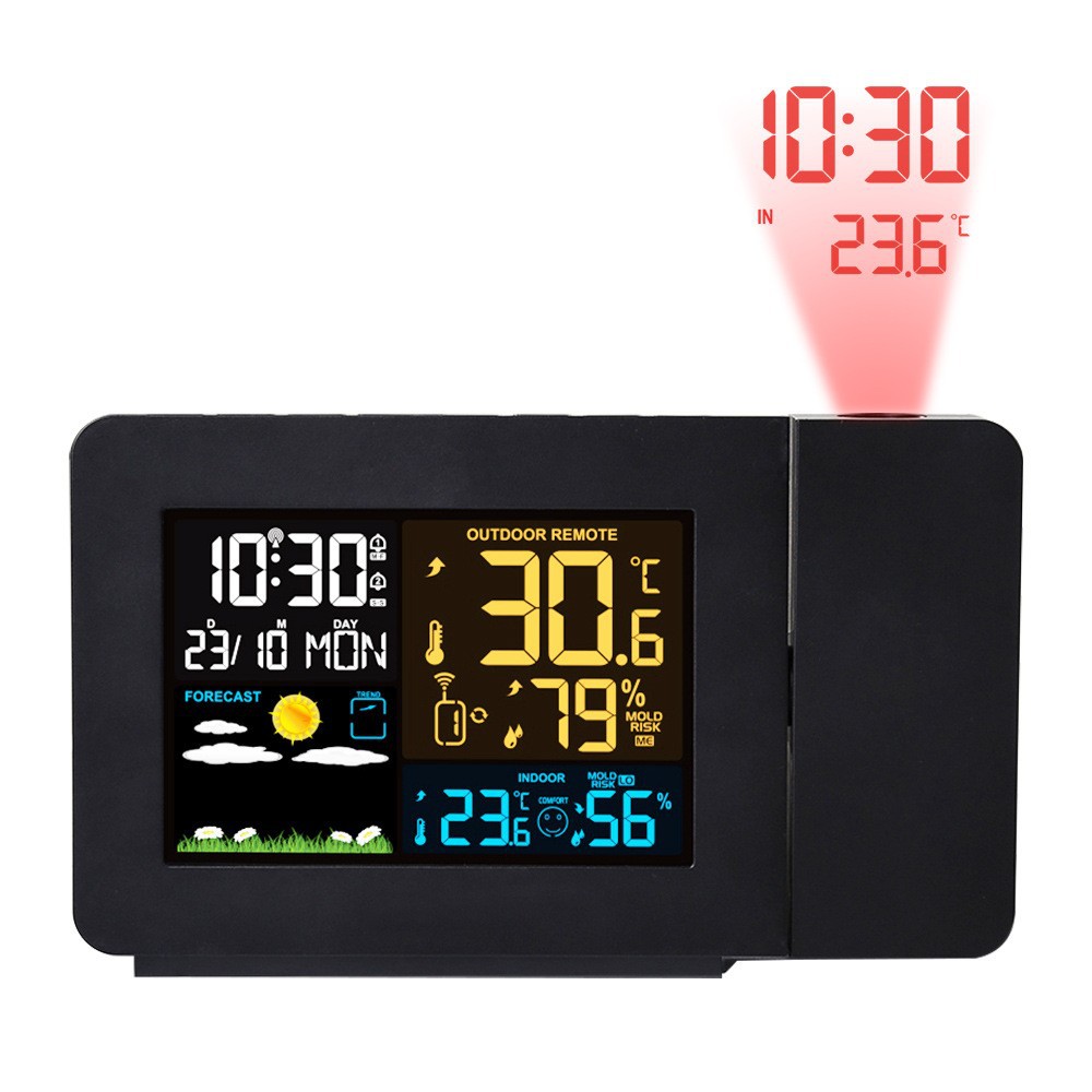 Indoor and Outdoor Temperature and Humidity Meter 3391 Multi-Function Projection Alarm Clock Weather Clock Color Screen Weather Forecast Projection Digital Clock