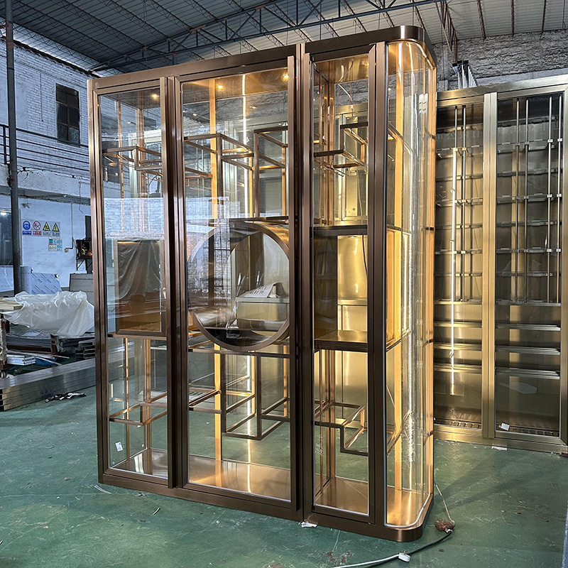 Bar Curved Glass Wine Rack High-End White Wine Cabinet Foreign Wine Red Wine Display Cabinet Stainless Steel Wine Cabinet Display Cabinet