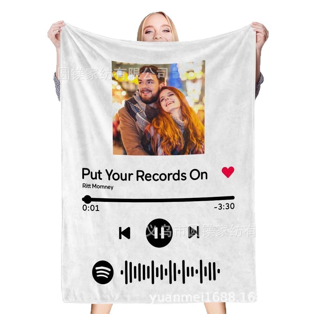 Spotify Music Code DIY Photo One Piece Custom Blanket Flannel Blanket Couple Holiday Gift Blanket