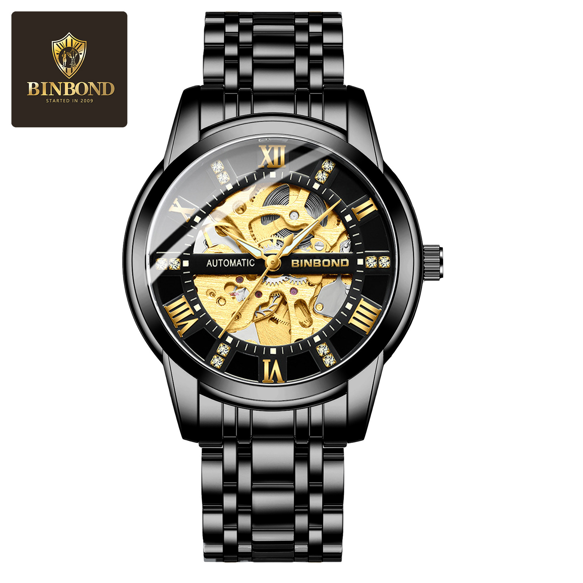 Binbond Binbang Cut Out Watch Fully Automatic Mechanical Watch Luminous Fashion Steel Belt Men's Waterproof Quartz Watch