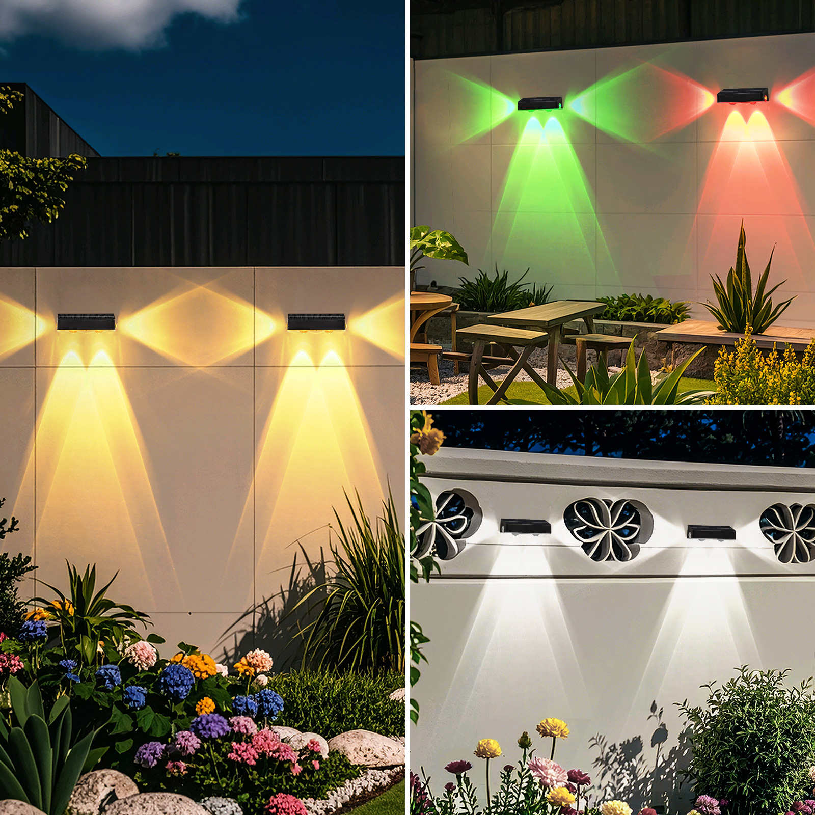 ✅ Cross-Border New Solar Courtyard Wall Lamp Outdoor Three-Sided Dimming Garden Wall Decoration Atmosphere Wall Washing Landscape