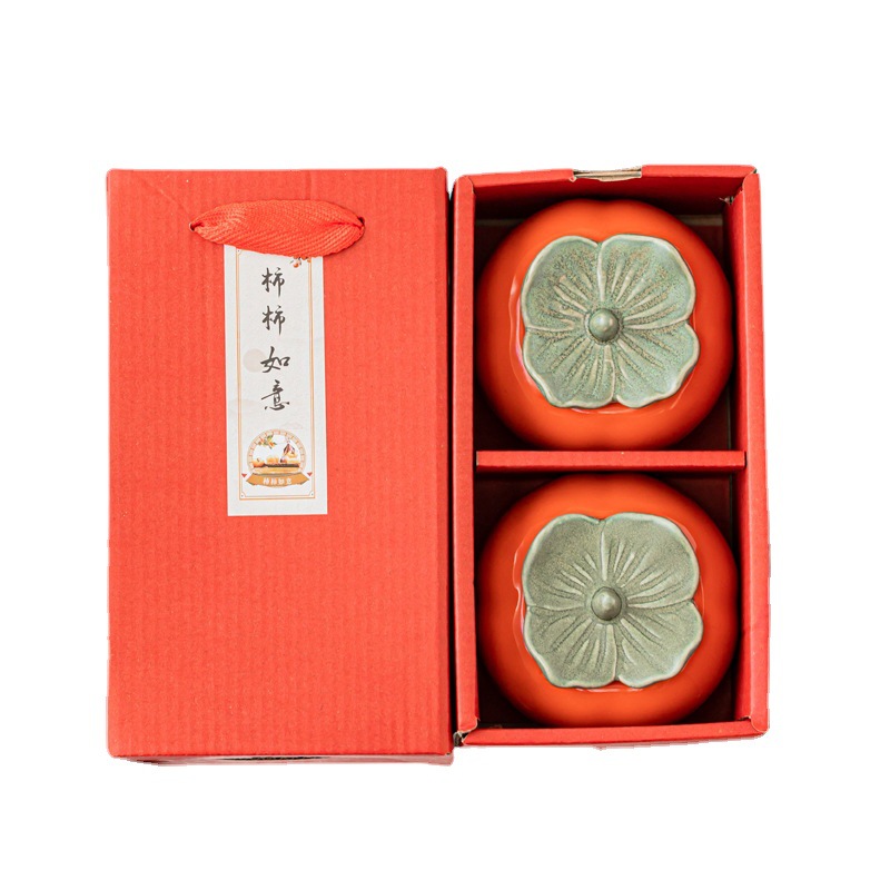 Tea Pot Ceramic Everything Sealed Pot Candy Tea Box Ruyi Accompanying Gift Wedding Candy Pot Persimmon Gift