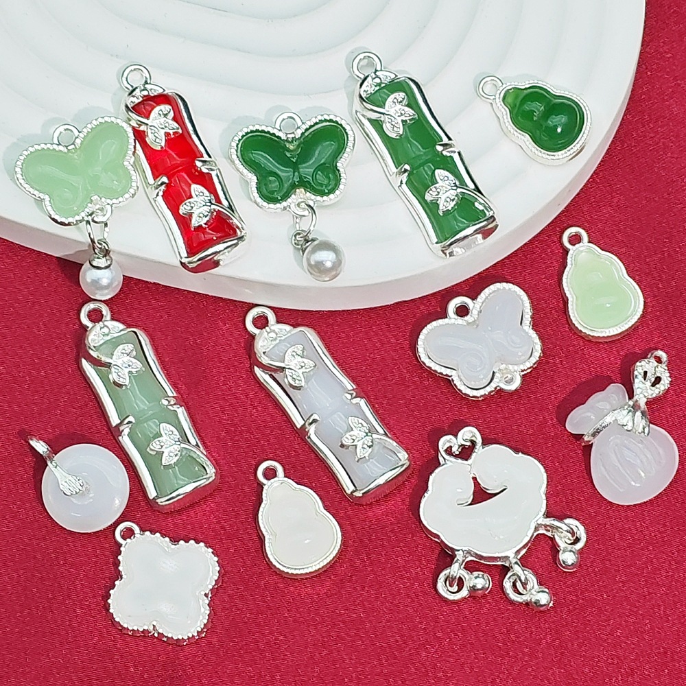 Alloy Jewelry Accessories Pendant Safety Buckle Blessing Word Transfer Beads National Style Retro Handmade DIY Bracelet Necklace Material