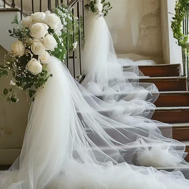 White Wedding Mesh Fairy Mist Gauze Ceiling Layout Organza Chair Back Gauze Stair Decoration Mesh Atmosphere Color Gauze