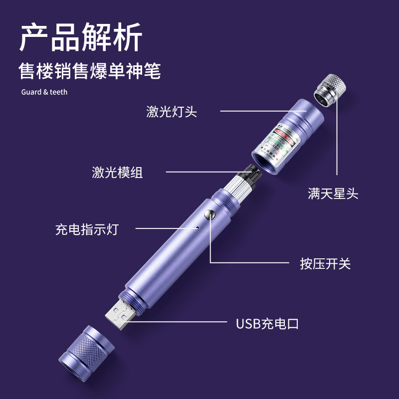 Laser light green laser high power USB direct charge star pattern laser red light green laser flashlight