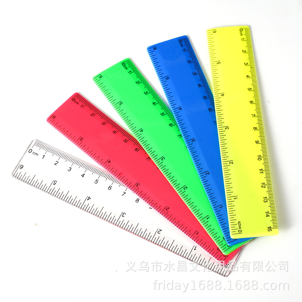 Cross-Border 15cm Ruler Colorful Transparent Plastic Ruler Primary School Student Ruler Stationery Bag Accessories Advertising Ruler Factory Direct Sale
