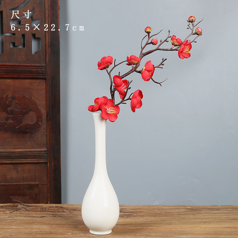 White Porcelain Jade Vase Flower Arrangement Long Neck Vase Thin Mouth Desktop Celadon Small Vase Guanyin Vase Ceramic Ornaments Retro Zen Style