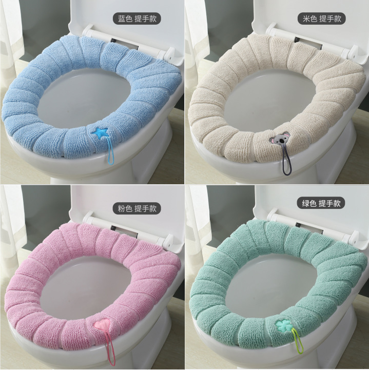 Winter Plush Toilet Seat Cover with Thickened Handle, Plush Household Winter Warm Universal Toilet Cover, Washable