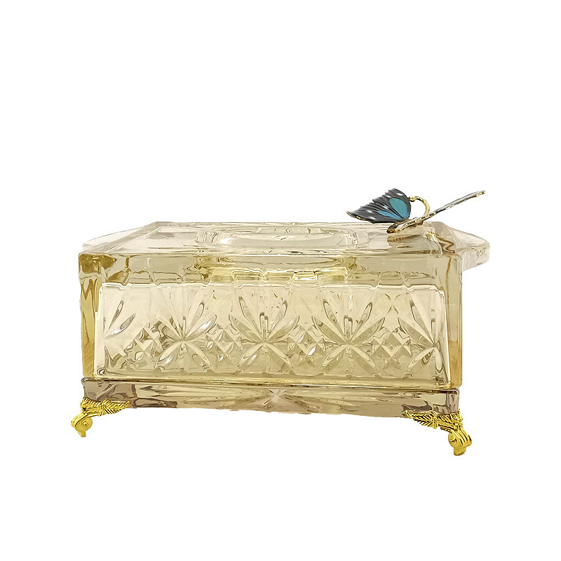 Light Luxury Style Tissue Box Living Room Household Creative Paper Box American Glass Electroplated Amber Paper Storage Box Pendulum