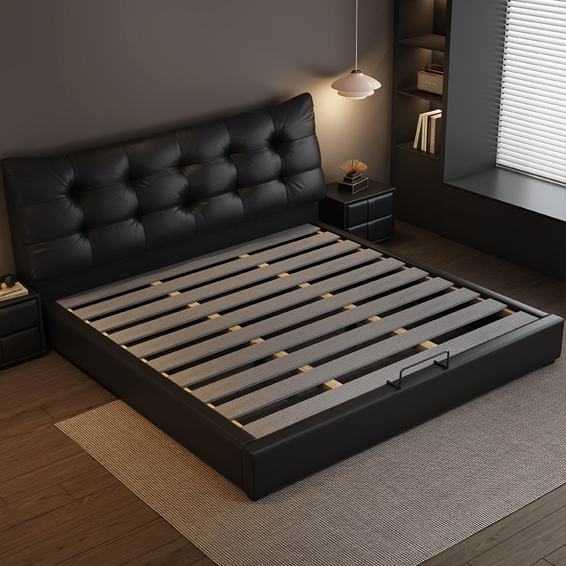 Modern Light Luxury Double Bed 1.8m Napa Leather Bed 1.5m Small Apartment Master Bedroom Italian Minimalist Storage Soft Bed