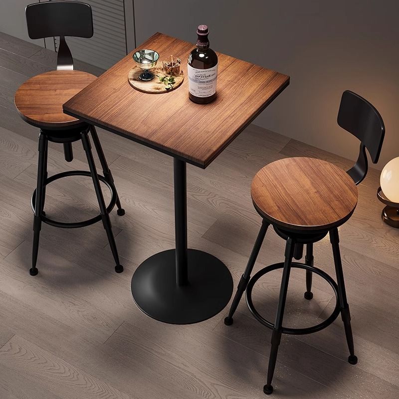 Iron Bar Table and Chair Set, Creative High Stools, One Table and Two Chairs, Dining Room Leisure Chair with Backrest, Bar Table