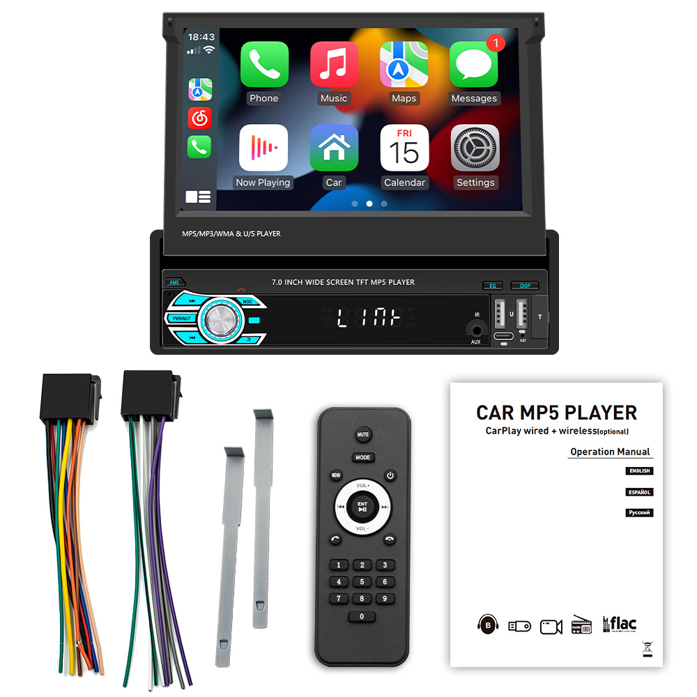Wireless carplay 7-inch Telescopic screen car MP5 player Bluetooth reversing Image car central control radio