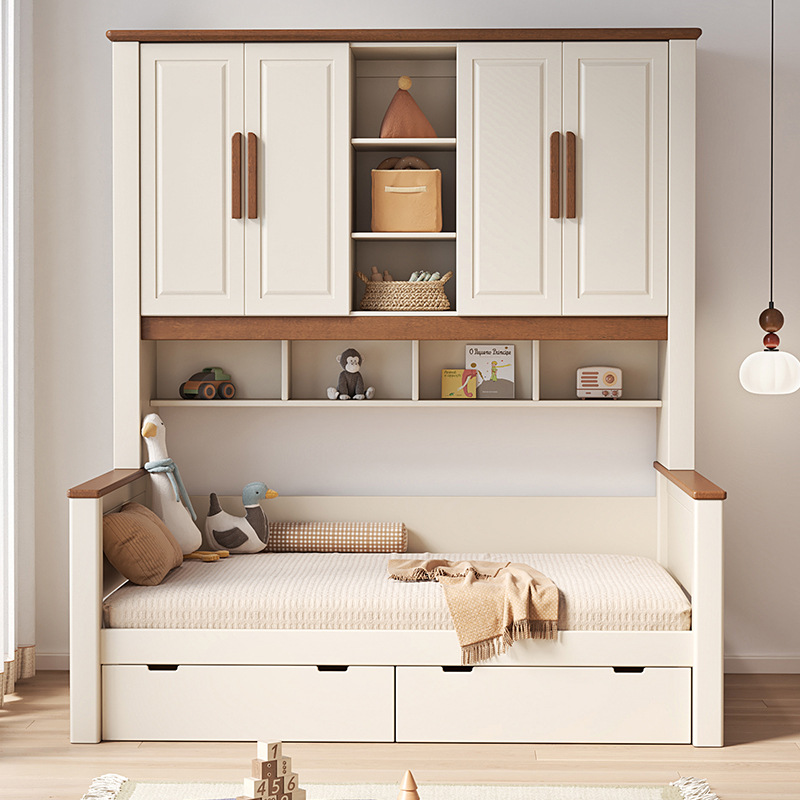 All Solid Wood Wardrobe Bed Integrated Small Apartment Children's Bookshelf Bed Cherry Wood Multi-Functional Storage Tatami Combination Bed