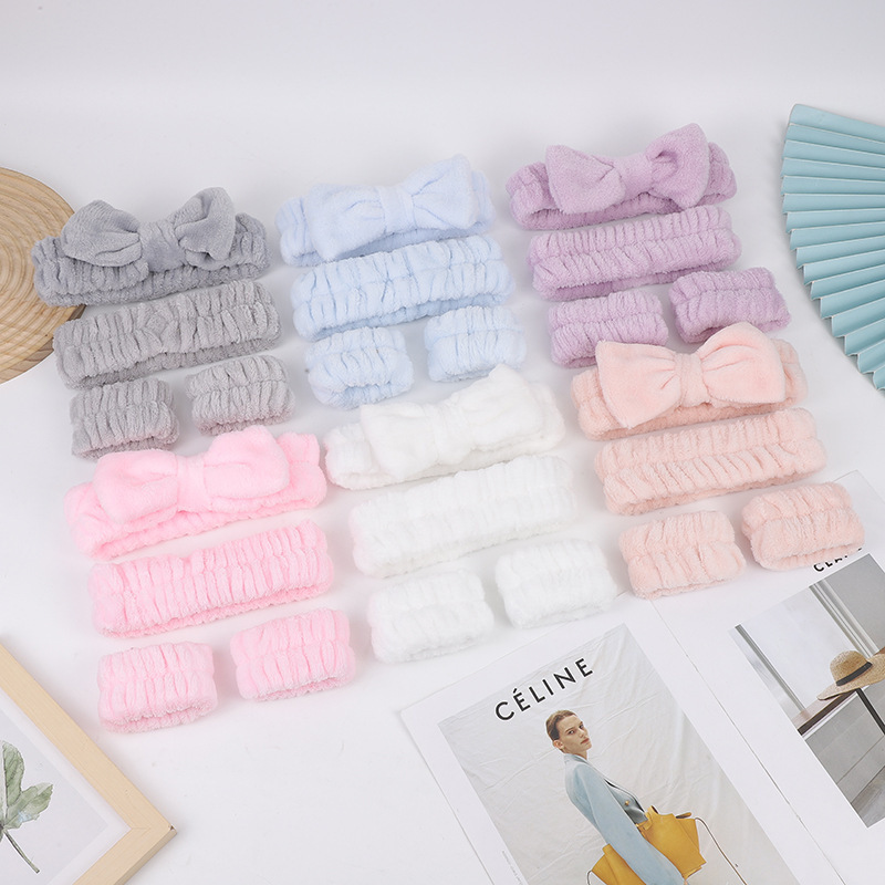 Coral fleece wash face moisture-proof three-piece set wash gargle moisture-proof tools moisture-proof headband hair band wrist band wholesale