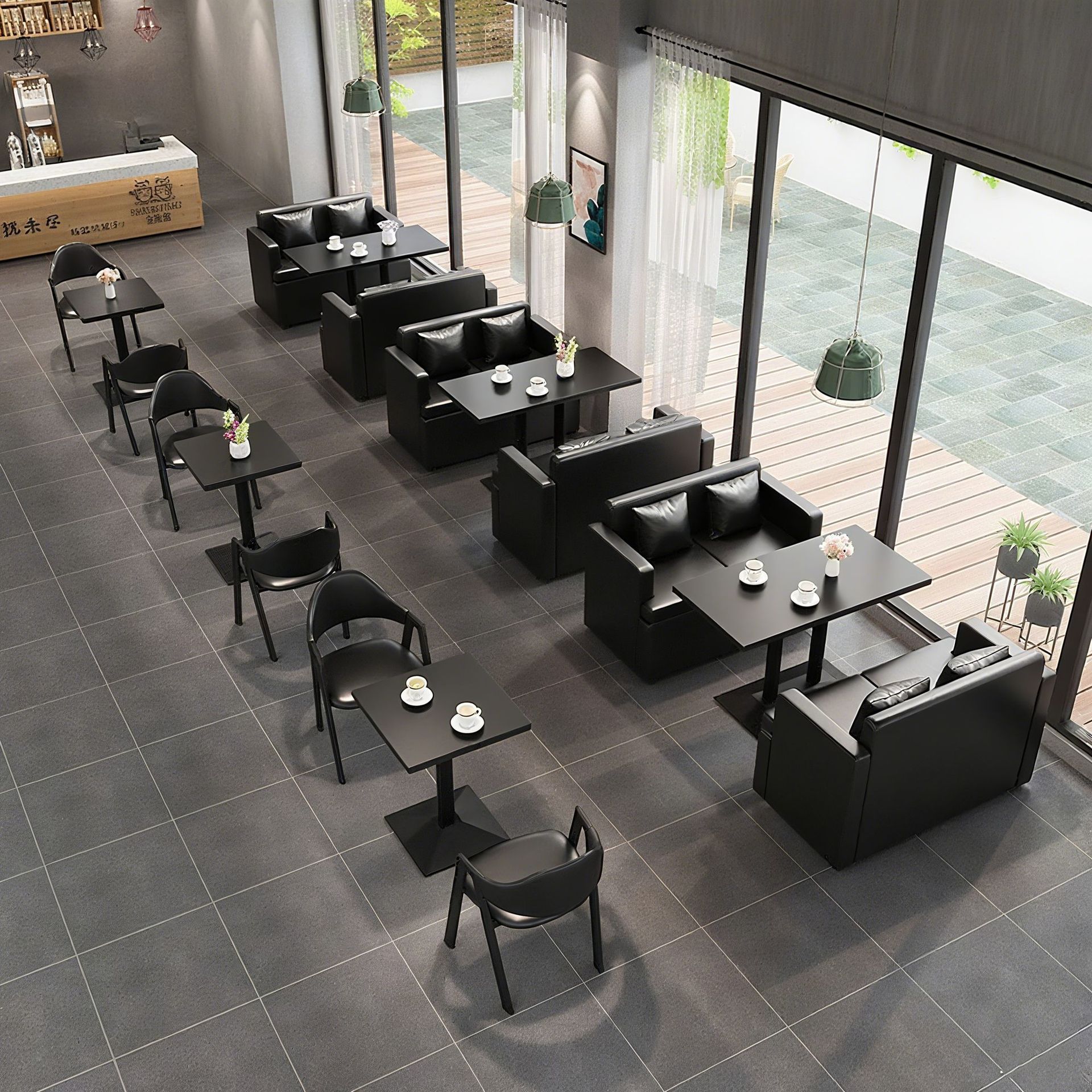 Retro Industrial Style Bar Armrest Sofa Folk Tavern Table and Chair Combination Ktv Card Seat Commercial Double Leather Sofa