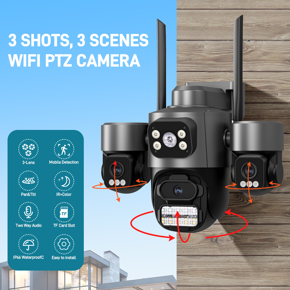 Manufacturer Cross-Border Icsee Super Three-Lens Three-Screen Outdoor Home Wifi High-Definition Surveillance Camera
